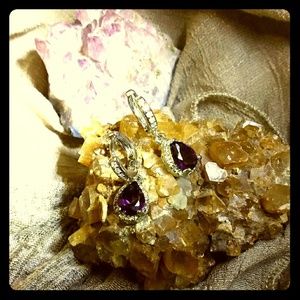 3CT. AUTH. PEAR AMETHYST DROP HUGGY EARRINGS